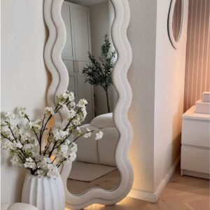 Wavy velvet tufted hanging and standing mirror